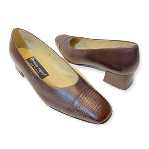 Vintage Leather Etienne Aigner Brown Slip on Block Heel Shoes Sallie